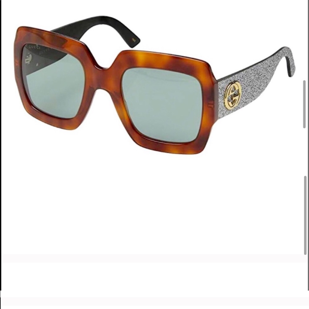 Gucci GG0102S (Blonde Havana/Silver Glitter) Sunglasses NEW